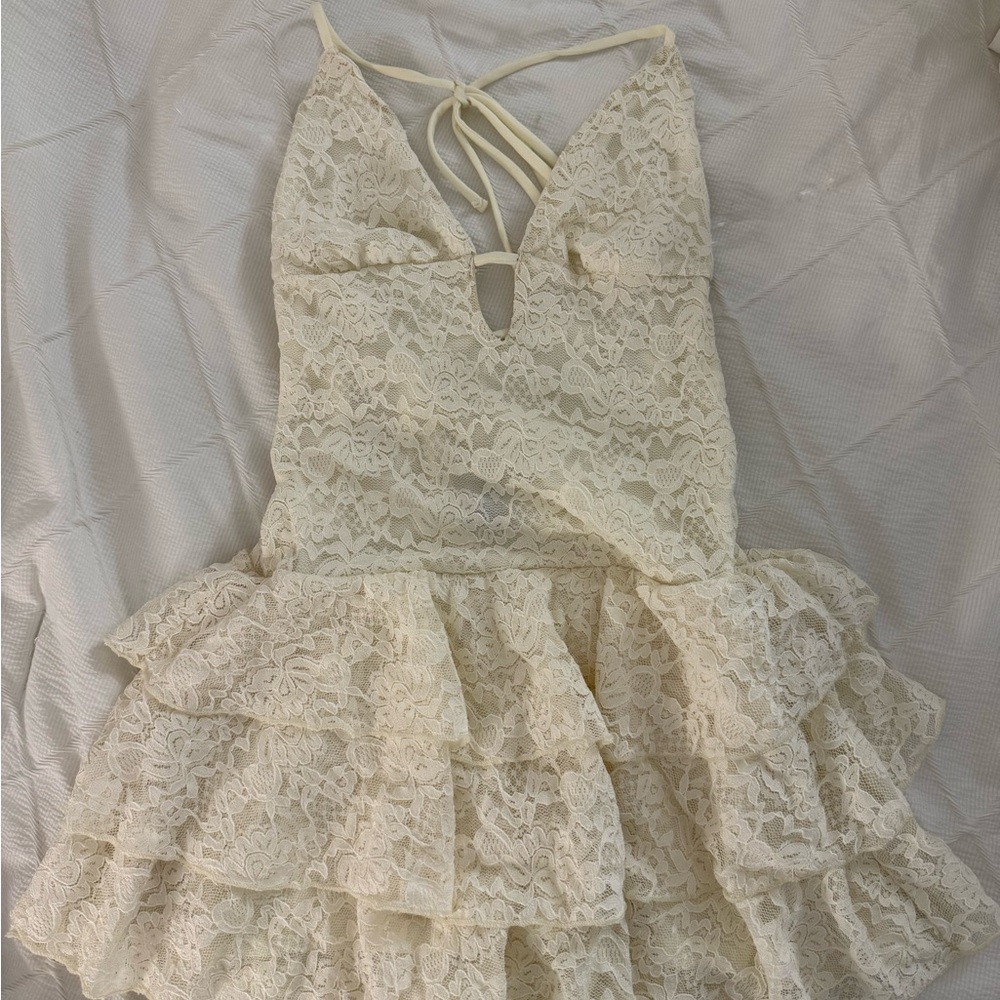 Windsor Cream Lace Ruffle Dress